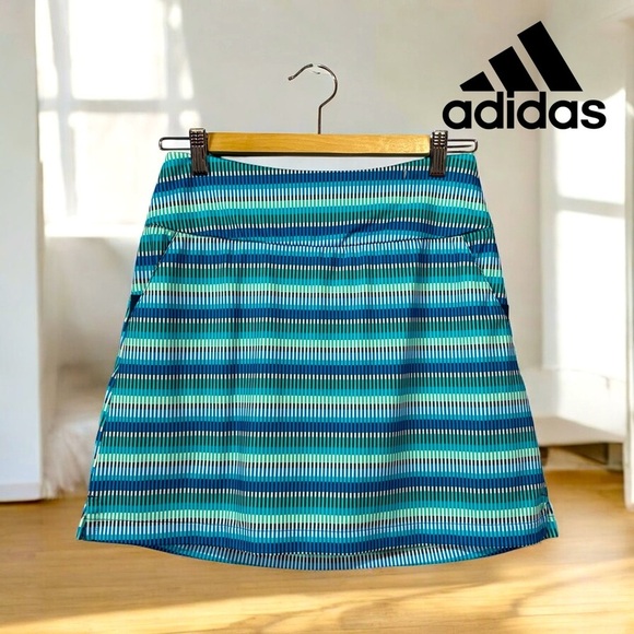 NWOT, Adidas,  XS Striped Skort With Inner Shorts – Teal/Blue/White 🏃‍♀️‍➡️ - Picture 1 of 9